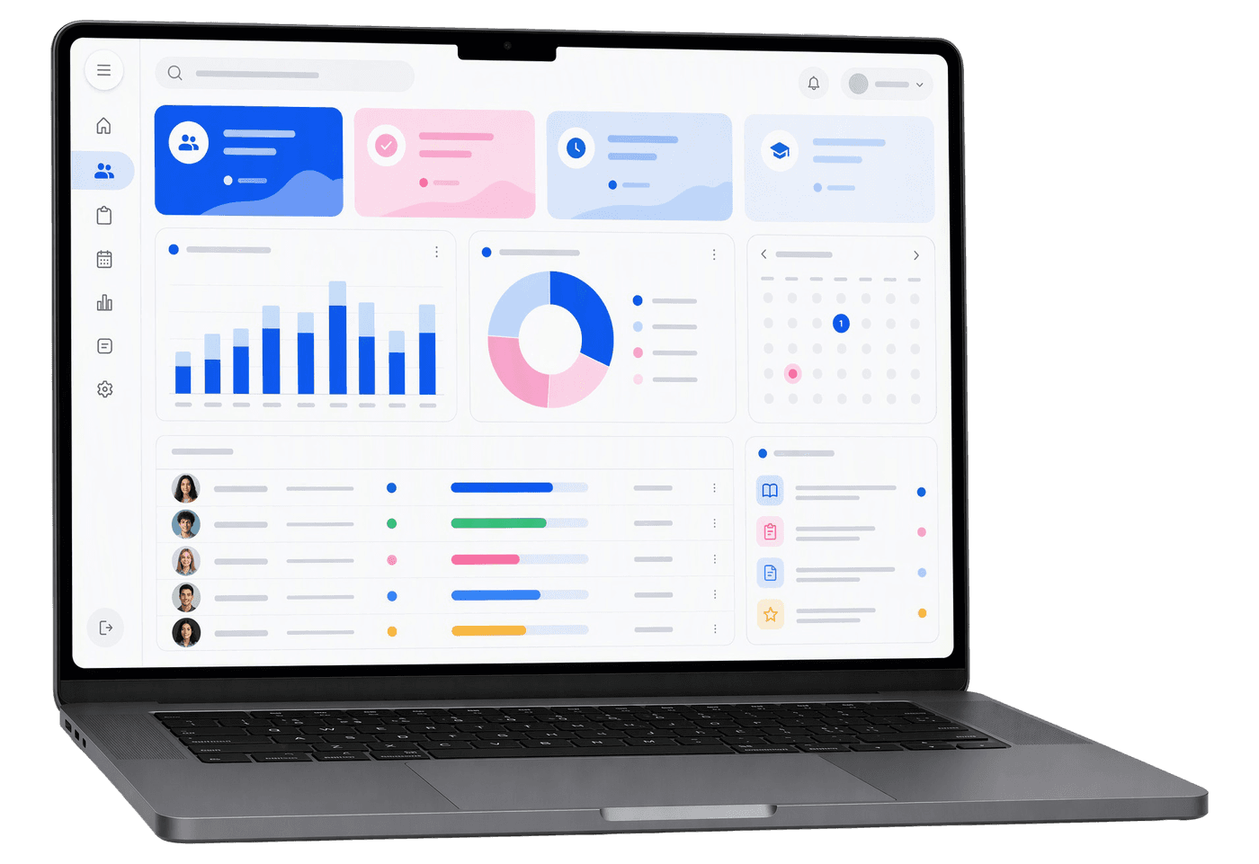 Henon teacher dashboard with class progress on a laptop